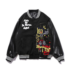American-style baseball jacket TRAVIS SCOTT Men's Stand-Collar Padded Jacket (Wool-Blend Body with Leather Sleeves & Embroidery) ¨C Unisex Style