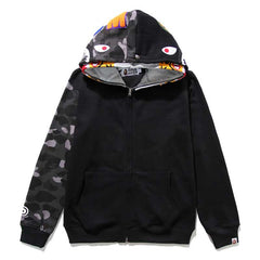 Bathing Shark print Tiger Head Shark Double Hood Sweater Camouflage Hoodie Thin Velvet Terry Hooded Sweater