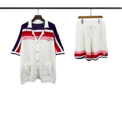 Casablanca knitted short-sleeved sweater Color Block Striped Knit Co-ord Set
