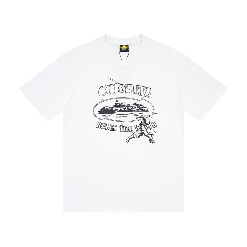 CORTEIZ T-shirt Y2K Alcatraz Ninja Fighter Rules The World Printed Oversized Tee