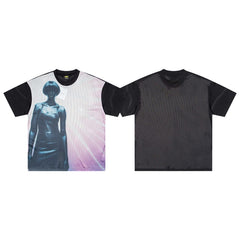 CORTEIZ T-shirt Y2K Mesh Cyber Girl Printed Oversized Futuristic Streetwear Tee