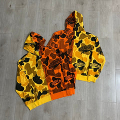 Roughplay Hoodie Trendy Camo-Patchwork Rhinestone Cardigan