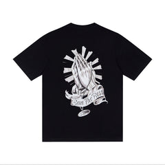 CORTEIZ T-shirt Y2K Small Left Chest Alcatraz Crest & Back Praying Hands Graphic Printed Oversized Tee