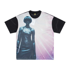 CORTEIZ T-shirt Y2K Mesh Cyber Girl Printed Oversized Futuristic Streetwear Tee