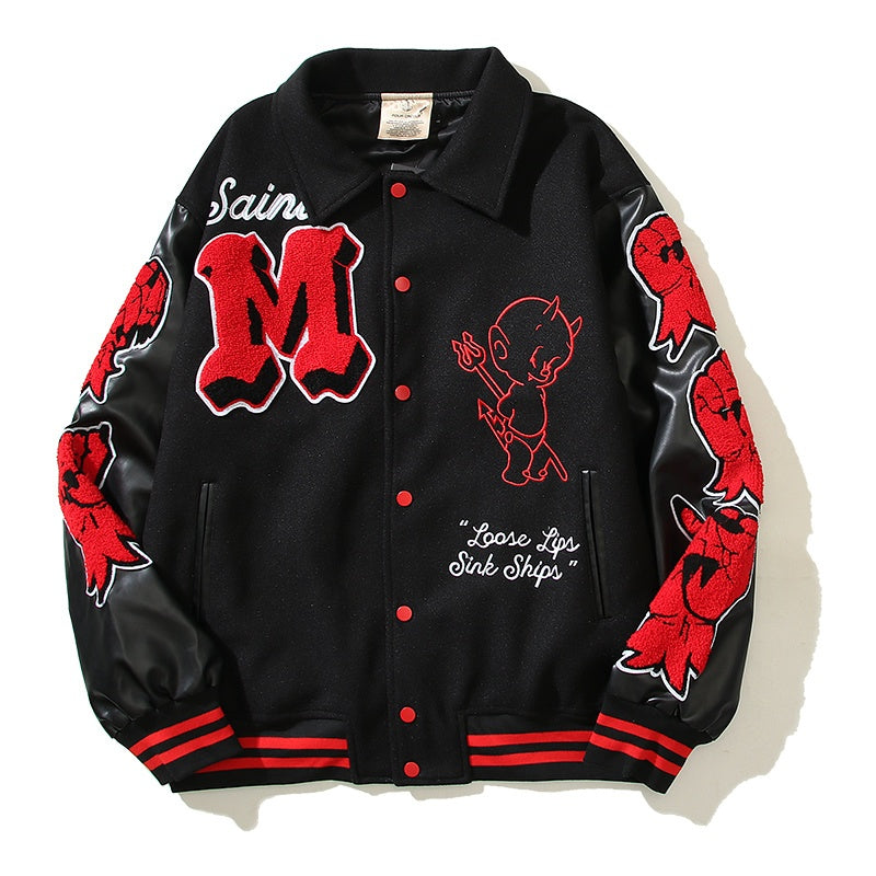 American-style baseball jacket Saint Michael American-style leather-sleeve