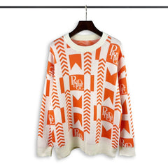 Casablanca knit sweater Orange White Chevron Flag Pattern Oversized Knitted Jumper