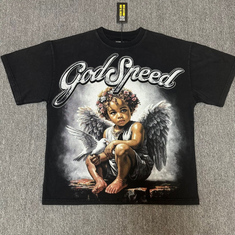 Godspeed T Shirts 100% pure cotton 260g fabric Streetwear fashion Rhinestone