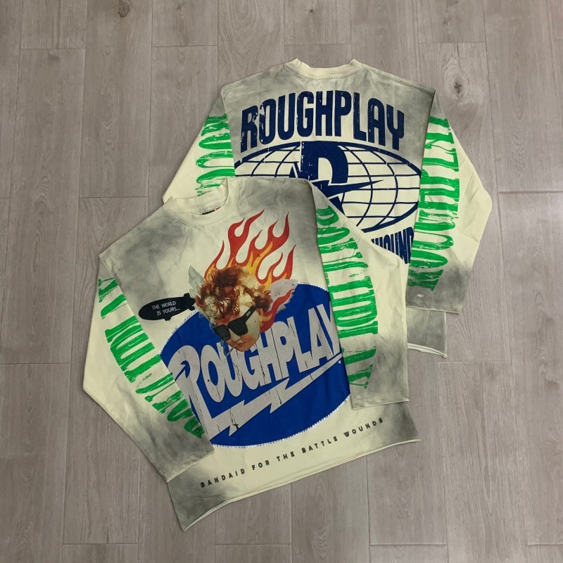 Roughplay Long sleeved shirt SoulBoy 2026 SS Latest Release: Pure Cotton, Washed & Distressed Finish with Direct-Print and Rhinestone Embellishments.