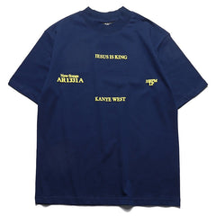 Mens T-shirt Vintage American-style Kanye Jesus Is King High-Street Oversized Drop-Shoulder Tee with Puffed Lettering (FOG Style)