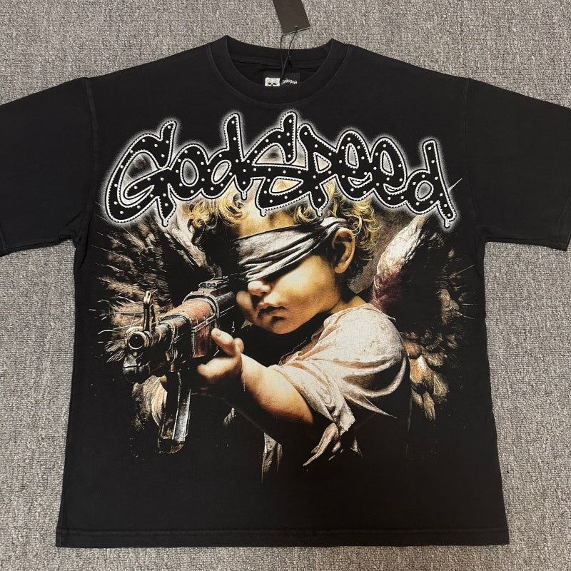 Godspeed T Shirts 100% pure cotton 260g fabric Streetwear fashion Rhinestone