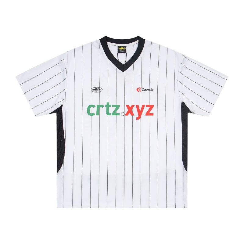 CORTEIZ T-shirt Y2K Blokecore Pinstripe V-Neck Soccer Jersey – Streetwear Edition