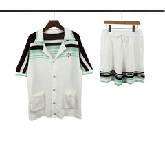 Casablanca knitted short-sleeved sweater Retro Stripe Pocket Knit Leisure Set