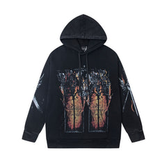 Who Decide War Hoodie Unisex Y2K Black Zip-Up Bomber Jacket with All-Over Graphic Outline Prints and Typography