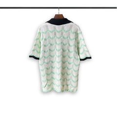 Casablanca knitted short-sleeved sweater Mint‑Green Chevron Textured Polo Top