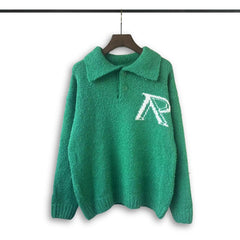 RHUDE knit sweater Preppy Polo‑Neck Distressed‑Sketch Monogram Chest‑Accent Knit Top