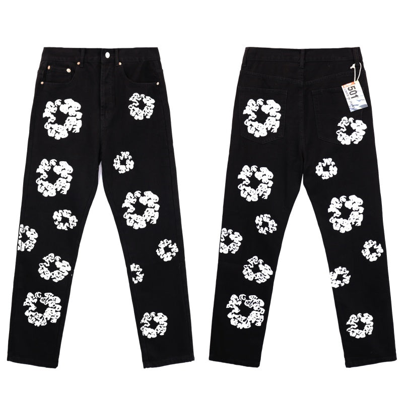 DENIM TEARS Jeans Denim All-Over Flower Wreath Graphic Oversized Straight Cut Pants