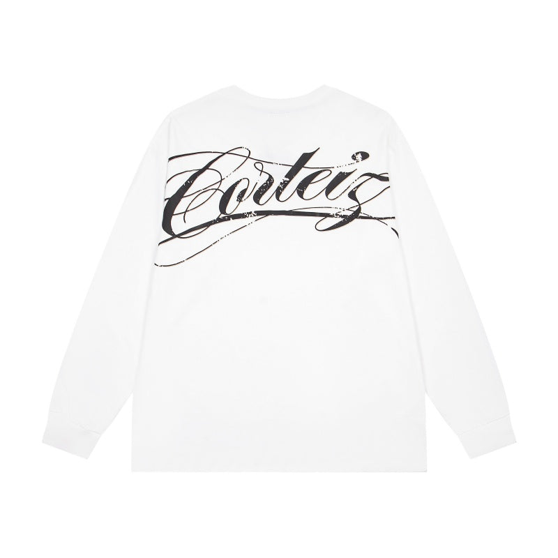 CORTEIZ Long-Sleeve Top Y2K Front Mini Back Big Swirl Script Printed Oversized Long Sleeve Tee