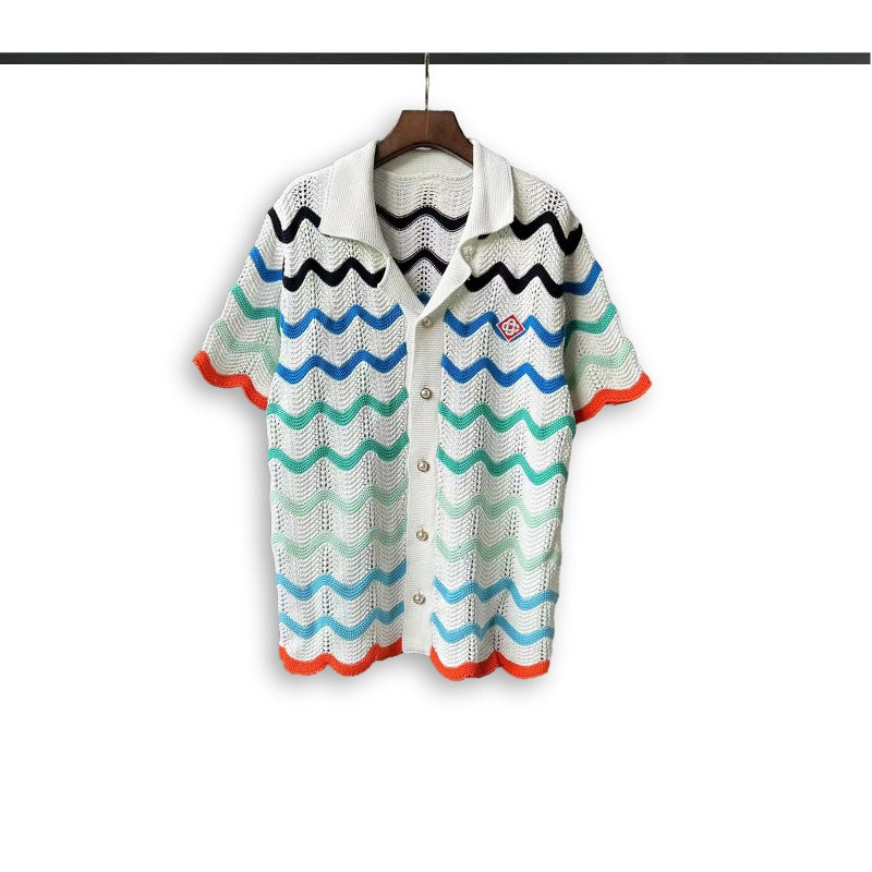 Casablanca knitted short-sleeved sweater Wavy Chevron Stripe Knit Two‑Piece Co‑ord Set