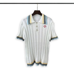 Casablanca knitted short-sleeved sweater Striped‑Binding Collar Ribbed Knit Polo