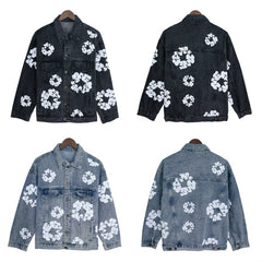 DENIM TEARS Denim Jacket Denim All-Over Flower Wreath Graphic Oversized Button Up