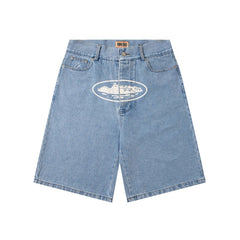 CORTEIZ Denim shorts Vintage Wide-Leg Graphic Denim Shorts – Streetwear Edition