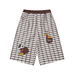 Street-style vintage Cropped trousers Retro Harajuku Style Wide-Leg Plaid Shorts with Cute Character Embroidery