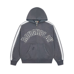 Roughplay Hoodie Trendy patchwork cardigan with rhinestone embellishment