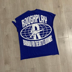 Roughplay T Shirts White-ink direct-print rhinestone-embellished short-sleeve tee (US streetwear style)
