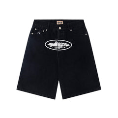 CORTEIZ Denim shorts Vintage Wide-Leg Graphic Denim Shorts – Streetwear Edition