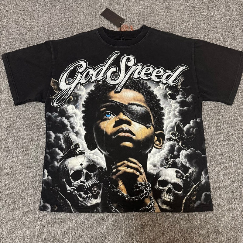 Godspeed T Shirts 100% pure cotton 260g fabric Streetwear fashion Rhinestone