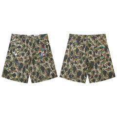 Gallery Dept Denim Shorts Hand-painted splash-ink washed cargo shorts – Camouflage streetwear-style casual knee-length shorts