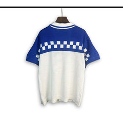 Casablanca knitted short-sleeved sweater Blue‑White Checkerboard Knit Button‑Front Set