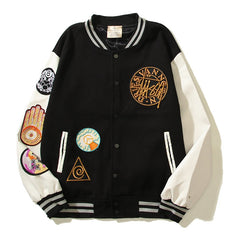American-style baseball jacket Dries Multi-style Embroidered Animal Badge Black 8-Ball Clean Fit Style