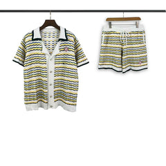 Casablanca knitted short-sleeved sweater Textured Stripe Knit Top & Shorts Suit